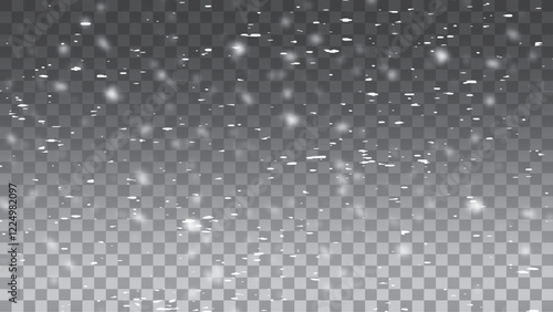 Snow and snowflakes on transparent background. Winter snowfall effect of falling white snow flakes and shining