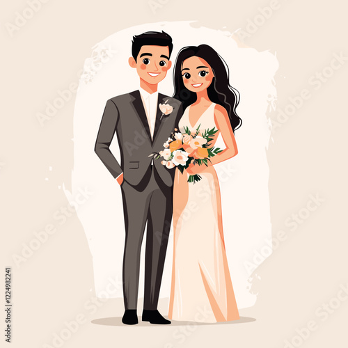 romantic wedding couple bride and groom vector illustration