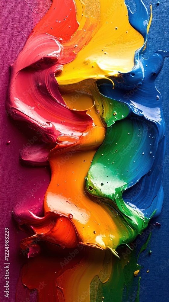 Fototapeta premium Vivid strokes of rainbow paint on textured surface creating a colorful abstract design