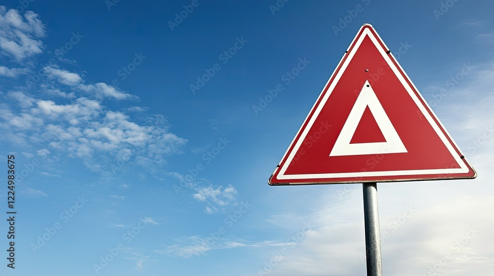 A clean view of a traffic sign with an intersection symbol, set on an empty highway with open skies, ready for captions. A clean view of a traffic sign with an intersection symbol, set on an empty highway with open skies, ready for captions.