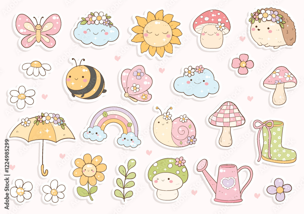 Cute Spring Garden Sticker and Planner. Vector illustration Cute Spring Garden Sticker and Planner. Vector illustration