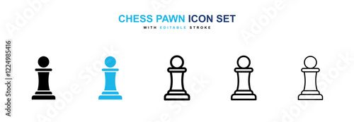 Chess pawn icons in black and blue collection