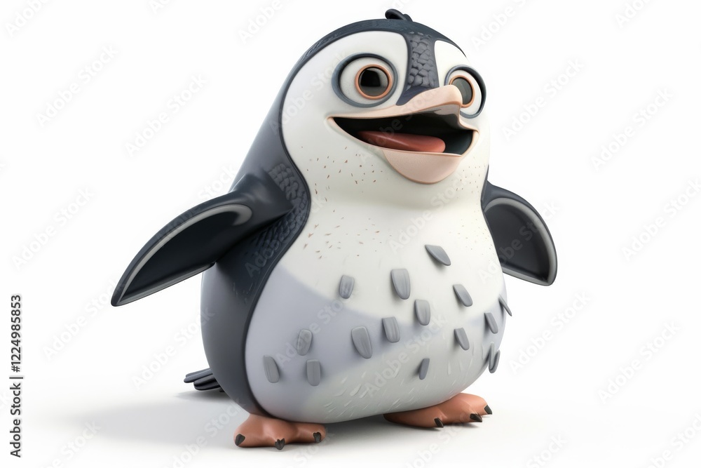 Fototapeta premium Cute animated penguin character with big eyes and happy expression