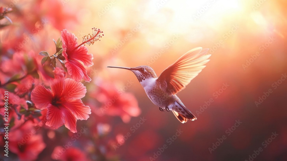 Hummingbird hovering near hibiscus. Hummingbird hovering near hibiscus.