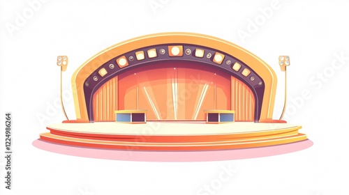 Vintage 1970s Tiny Gameshow Stage for Entertainment with an Empty Table