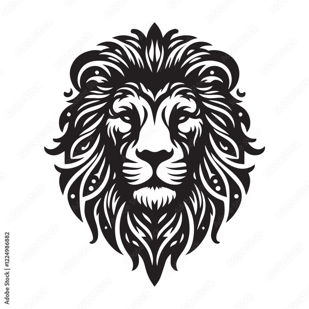 Vector illustration of a lion head mascot with tattoo style, featuring a wild animal face, symbolizing strength and nature Vector illustration of a lion head mascot with tattoo style, featuring a wild animal face, symbolizing strength and nature