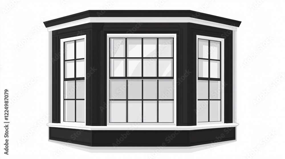 Modern Wide Angle Black Bay Window Vector Clip Art for Interior Design Projects Modern Wide Angle Black Bay Window Vector Clip Art for Interior Design Projects