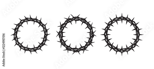 set of crown of thorns silhouette, black and white silhouette, vector and illustration