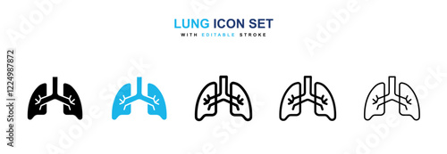 Lung icons in black and blue collection