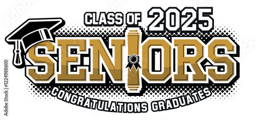 Lettering Senior class 2025 for greeting, invitation card. Text for graduation design, congratulation event, T-shirt, party, high school or college graduate. Vector on transparent background.