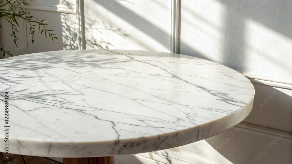 Fototapeta premium Round Marble Table Top with Light and Shadow