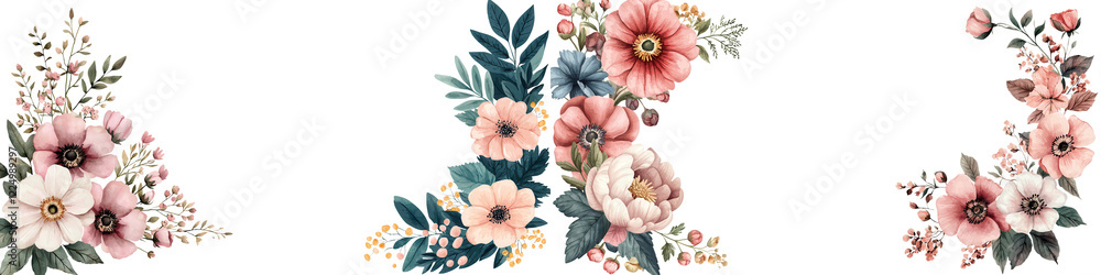 Obraz premium Beautiful Vintage Floral Bouquet Arrangement with Pink and Red Flowers on White Background