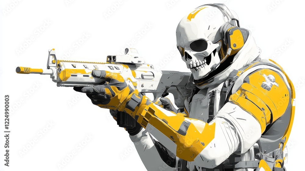 Illustration a soldier with a skull and a rifle on a white background Illustration a soldier with a skull and a rifle on a white background