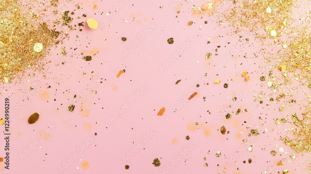 Obraz premium Blush pink background with scattered metallic gold speckles for a glamorous look.