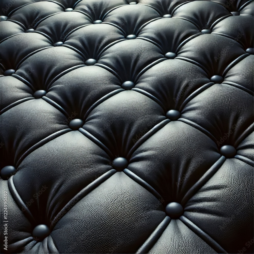 Naklejka premium The image shows a close-up view of dark gray or black tufted upholstery.&nbsp; 