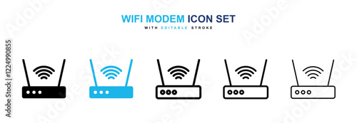 Wifi modem icons in black and blue collection