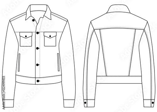 women denim jacket vector design .Technical sketch illustration design