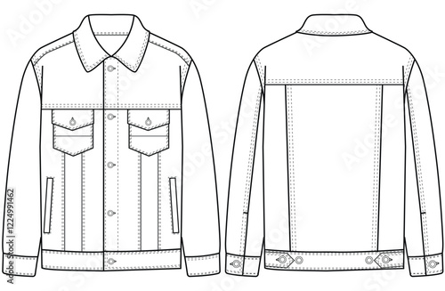 women denim jacket vector design .Technical sketch illustration design