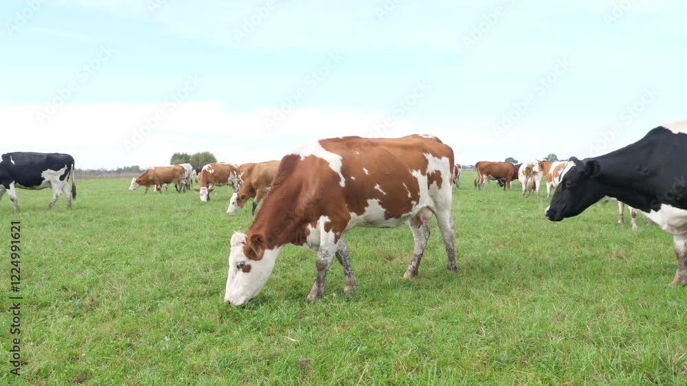 Cows graze in the pasture. Agriculture. Cattle breeding. Cows graze in the pasture. Agriculture. Cattle breeding.