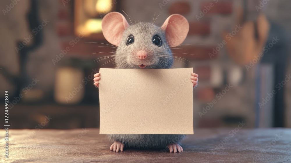 Fototapeta premium mouse holding an empty advertising poster