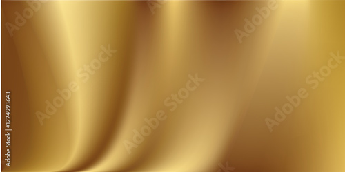 Golden yellow background texture. Metallic gold color 3d wavy smooth silky texture.