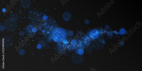 A glowing blue bokeh effect on a dark background, creating a futuristic, magical, and dreamy atmosphere. The sparkling light particles resemble a cosmic or fantasy-like energy flow.
