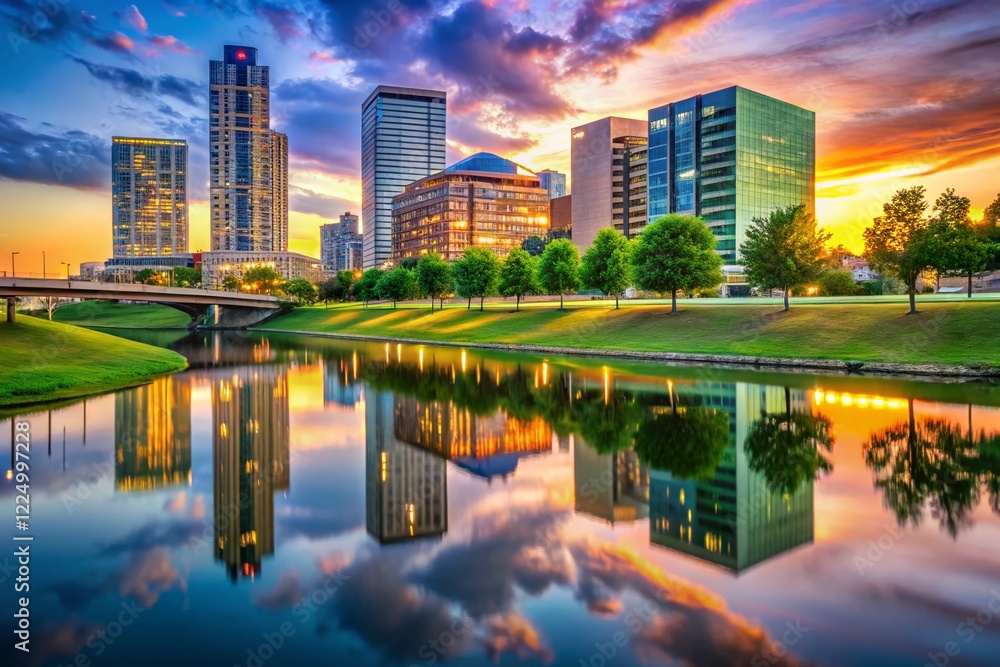 Fototapeta premium Trinity River Fort Worth Texas: Modern Architecture and Urban Riverfront Skyline