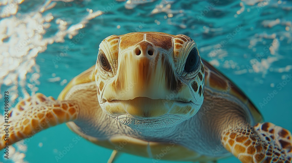 Obraz premium Close-up of a sea turtle underwater. (1)