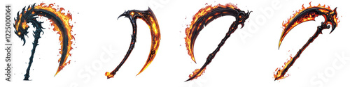 Vector Illustration of Flaming Scythes in Various Styles for Creative Design and Artwork Use