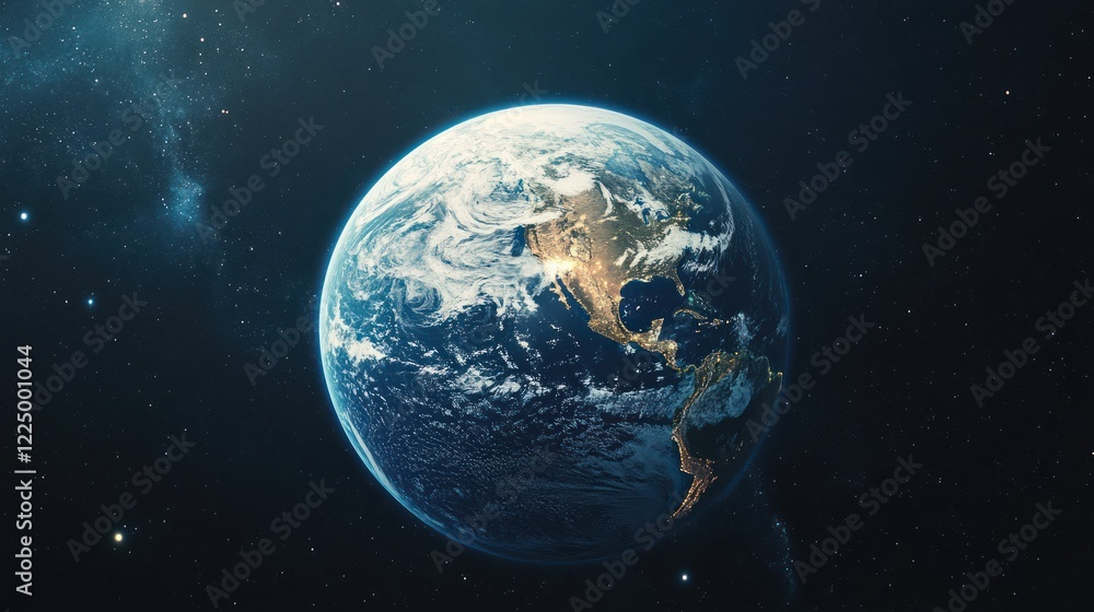 Fototapeta premium Earth, planet, space, cosmos, universe, night, view, globe, world, blue.