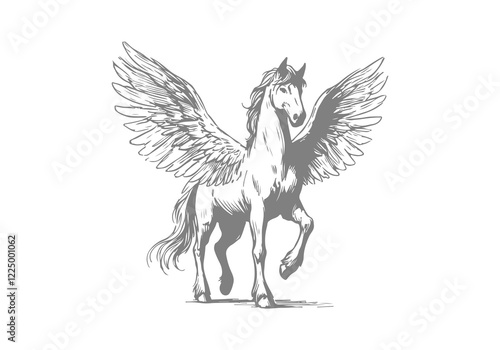 Pegasus winged horse hand drawn sketch vector