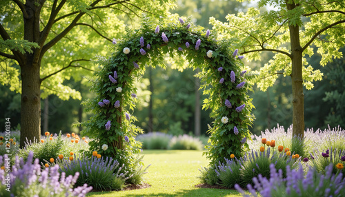 Floral archway surrounded by blooming garden, Wedding arch, Spring Weddings  