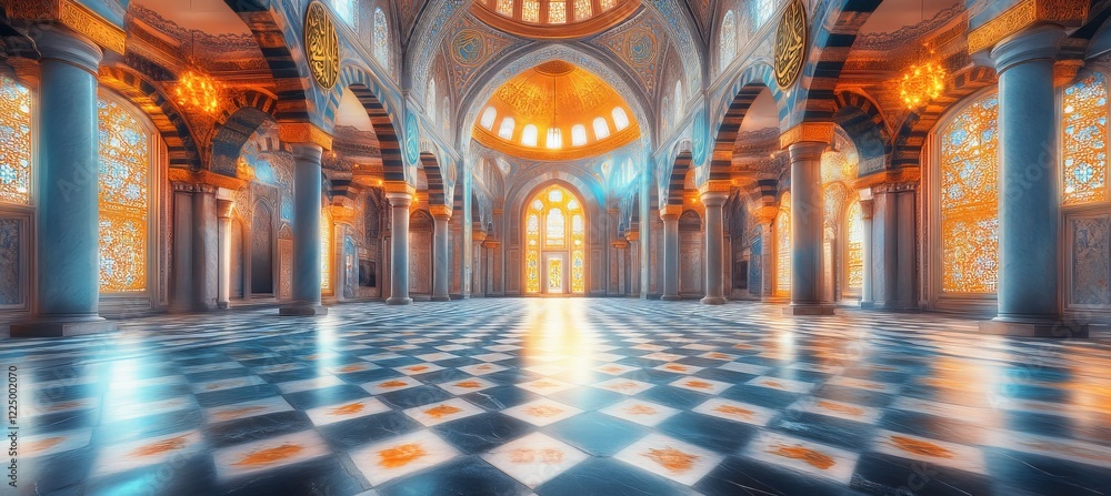 Obraz premium Stately Interior of a Domesque Structure with Ornate Arches And a Tiled Floor Reflections