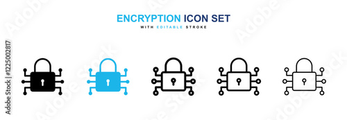 Encryption icons in black and blue collection