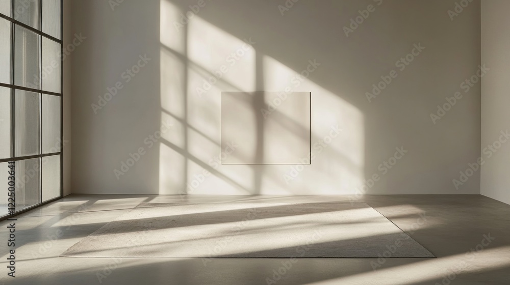 Obraz premium Minimalist interior with blank canvas art piece and natural light casting shadows in a room