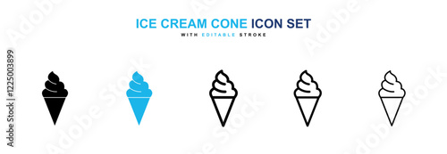 Ice cream cone icons in black and blue collection