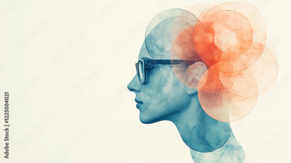 Artistic profile illustration of a thoughtful person surrounded by abstract colors and shapes, conveying introspection and creativity. Artistic profile illustration of a thoughtful person surrounded by abstract colors and shapes, conveying introspection and creativity.