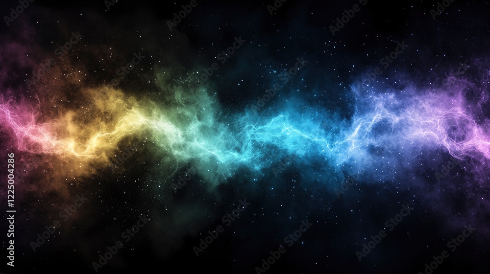 A stunning and vibrant cosmic energy wave illuminating the depths of space with colorful electromagnetic hues and shimmering stardust A stunning and vibrant cosmic energy wave illuminating the depths of space with colorful electromagnetic hues and shimmering stardust