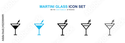 Martini glass icons in black and blue collection