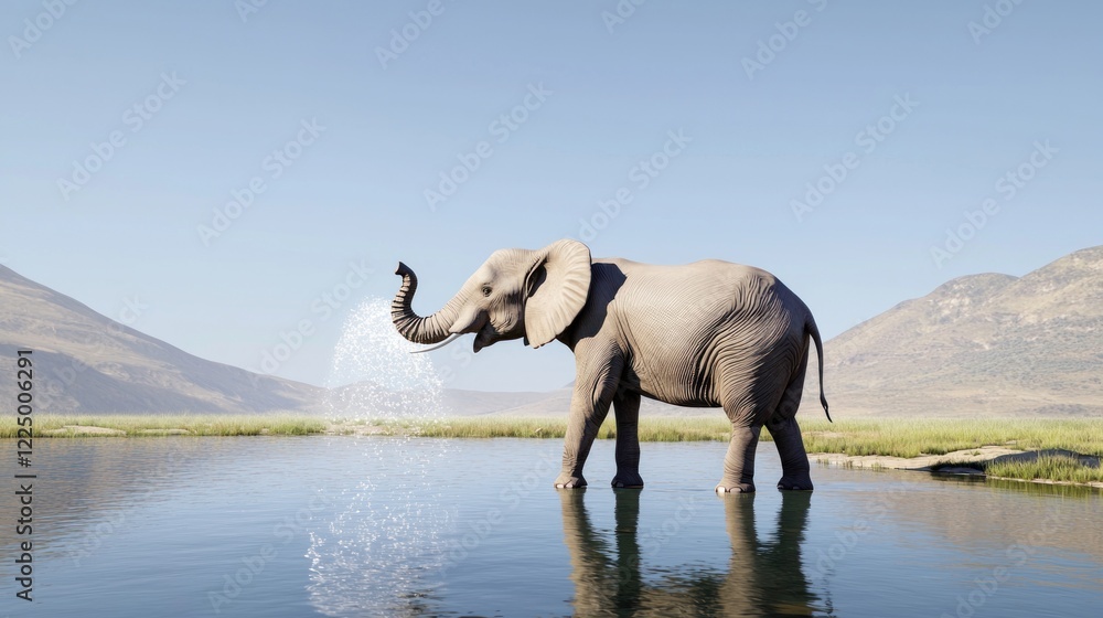 Fototapeta premium Elephant Drinking Water in Savanna