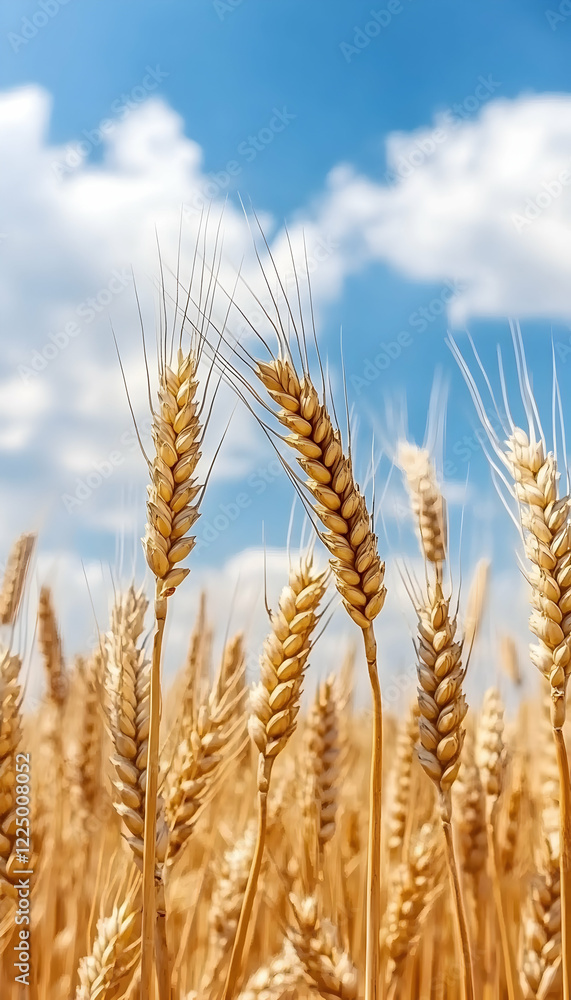 Golden wheat field under a blue sky with fluffy white clouds, a beautiful summer day - Golden wheat field under a blue sky with fluffy white clouds, a beautiful summer day -