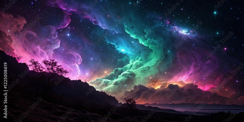 Fototapeta premium Vibrant Abstract Night Lightscape: Colorful Swirls & Glowing Nebula Wallpaper