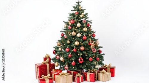 Christmas Tree with Red and Gold Presents