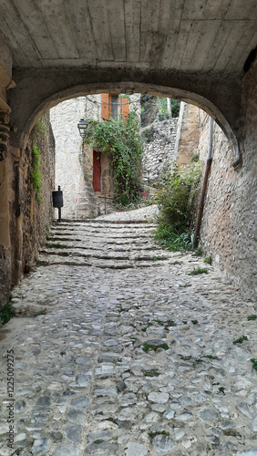 Une ruelle dans le village médiéval de Crest, situé dans le département de la Drôme en France