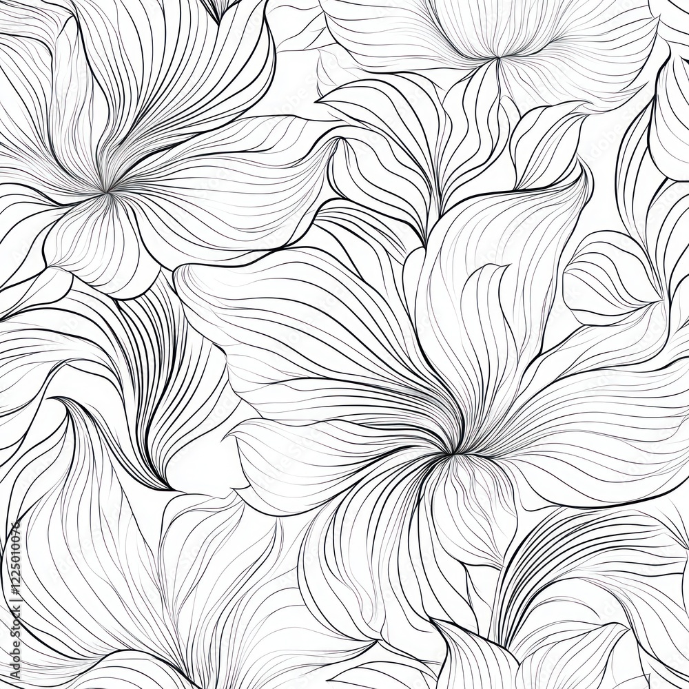 Seamless floral line art pattern, white background, design textile Seamless floral line art pattern, white background, design textile