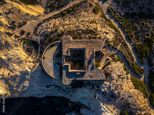 Aerial view of the San Ramon Battery in the Cabo de Gata-Níjar Natural Park, Almeria, Andalusia, Spain
