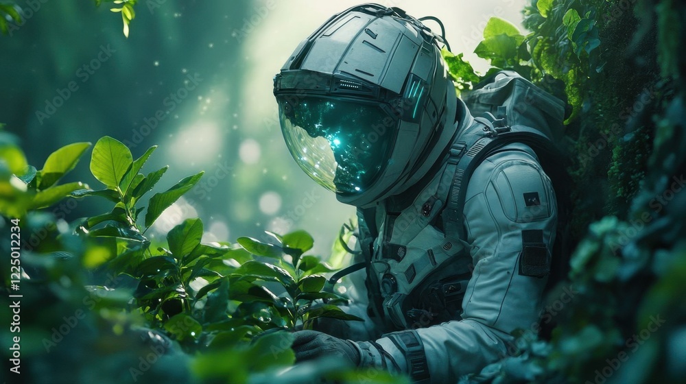 Astronaut studying alien plants. Astronaut studying alien plants.