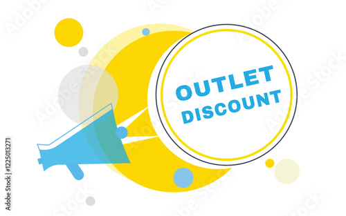 Outlet discount, vector banner speech bubble and megaphone sign. Announcement design element.