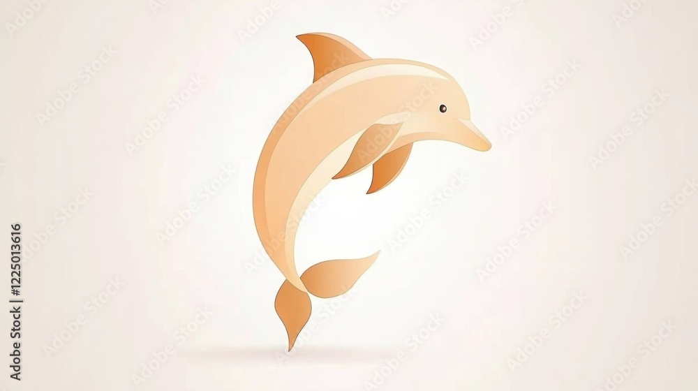Fototapeta premium Illustration of an orange dolphin swimming with a light beige background