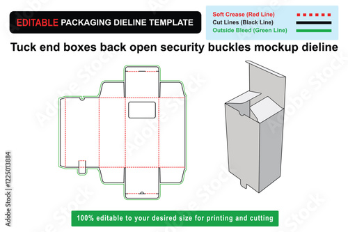 Tuck End Boxes Back Open Security Buckles Mockup Dieline for Enhanced Packaging Solutions, Mockup Dieline, Product Packaging, Box Mockup, Display Mockup, Custom Dieline, Custom box dieline